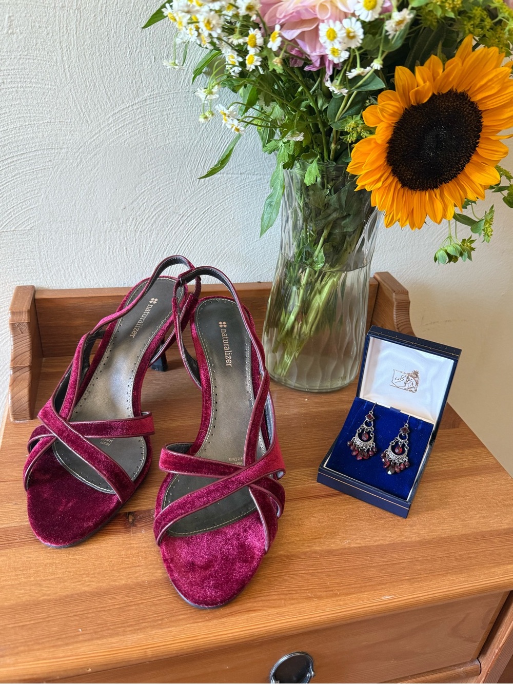 Naturalizer Merlot Velvet Strappy Slingback Heels